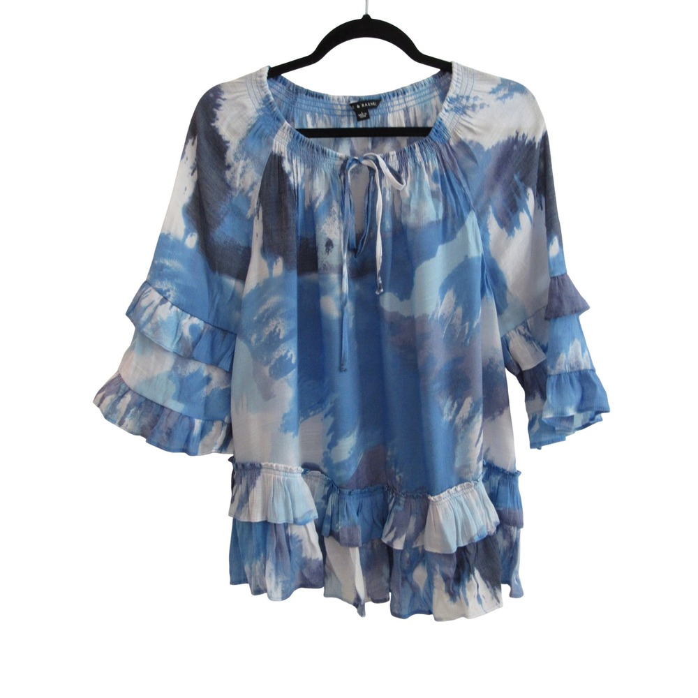 Zac & Rachel Woman Blouse‎ Large Blue Tie Dye Boho Flowy Lightweight Peasant Top
